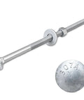 Three Eighths By Nine Inch Carriage Bolt Kit Fifty Pack Grade 307A hot dip galvanized bolt with nut and washer, close-up