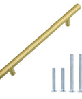 Gold Champagne Euro Bar Cabinet Handles 7 And 3 Eighths Inch Long 5 Inch Hole Center One Half Inch Diameter 25 Pack With Screws