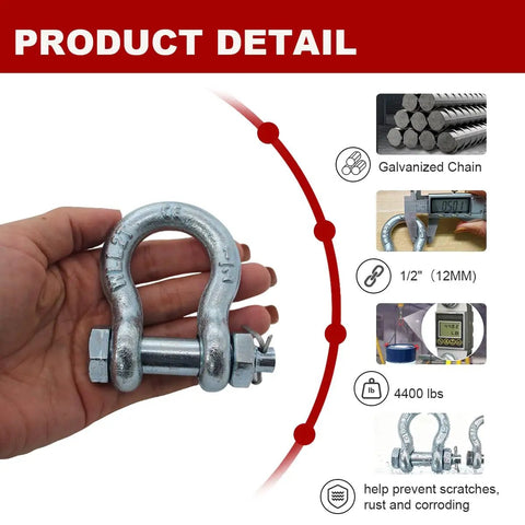 3 Pack Chain Shackles Set Heavy Duty Alloy Screw Pin Anchor Shackles With Working Load Limit Two Tons 4400 Lbs For Rigging Tow Marine Half Inch Built For Harsh Weather And Heavy Duty Rigging, 1/2 in shackle