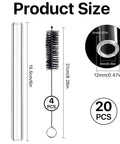 20 Pack 6 Inch Borosilicate Glass Pipes With 12mm OD 9mm ID 2mm Wall High Temp Resistant Blowing Tubes And 4 Cleaning Brushes
