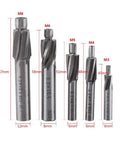 Five-piece M3-M8 counterbore end mill set, HSS-AL, 4-flute drill bits, front view