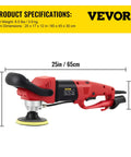 Side view of Wet Polisher Grinder With Variable Speed Pro Grade 8 Piece Polishing Kit showing measurements