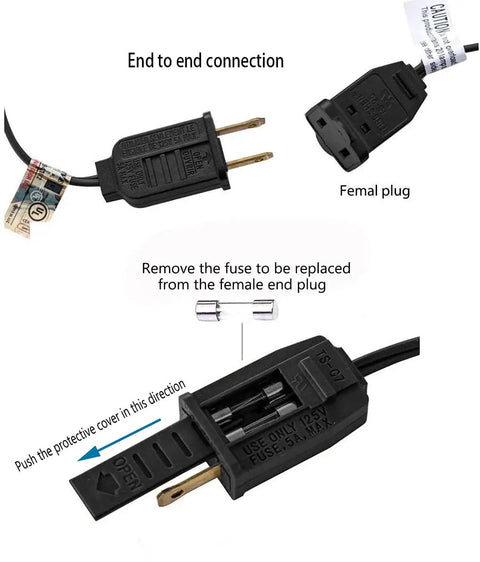 Close-up of plug and connections for 25 Ft Outdoor Edison Bulb String Lights With ST35 Style Bulbs Plus Two Extra Bulbs UL Listed