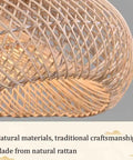 YAXDQUW Irregular Shaped Rattan Pendant Light Hand Woven Wicker Hanging Ceiling Lamp Adjustable Cord Chandelier E27 Boho Light Fixture showcasing intricate rattan design.