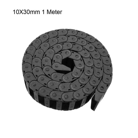 Open Type Drag Chain Cable Carrier With End Connectors 10x30mm 1 Meter, black plastic for CNC router and robotic arm cable management