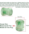 Dope Value Pack Mixed Stone Wood And Acrylic Ear Plugs Set, double flared green stone ear plug showing cap and gauge size