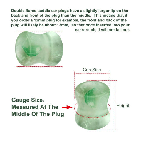 Dope Value Pack Mixed Stone Wood And Acrylic Ear Plugs Set, double flared green stone ear plug showing cap and gauge size