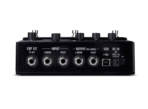 Back view of HX Stomp Multi Effects Guitar Pedal With Over 300 Effects Helix M Series And Legacy Models showing various input and output ports.