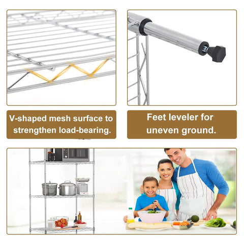 Super Rigged Five Tier Wire Shelving Rack Featuring 750 Pound Load Capacity Adjustable Heavy Duty Metal Storage Shelf Unit For Kitchen Office Garage Or Basement Work Flex System