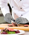 Chef using 4 Pack Cut Resistant Gloves Level 5 Protection For Kitchen Prep And Food Handling, Anti Cut Safety For Meat Cutting, Sizes Medium and Large