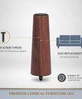 Mid Century Style Tapered Cone Furniture Leg With M8 Thread Durable PP Plastic Replacement Leg For Sofa Cabinet And Ottoman