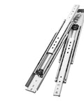Two Pack Side Mount Drawer Slides 76mm Wide Extending Forty To Sixty Inches No Sweat Setup Blue Zinc Coated Finish Super Smooth Glide close-up of metal tracks