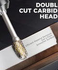 Close-up of a double cut carbide burr from Sweet Spot Five Piece Long Carbide Burr Set With Quarter Inch Shanks for precise material removal.