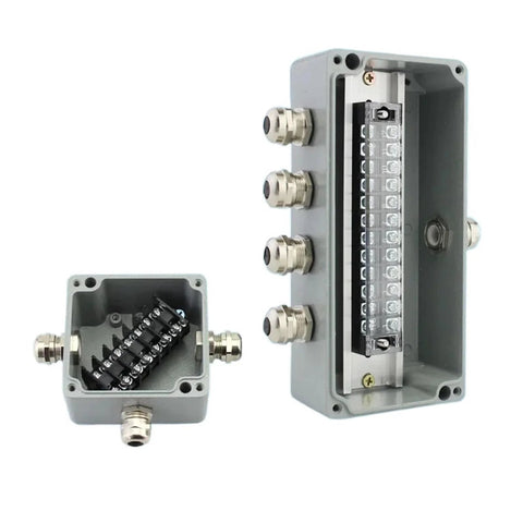 Waterproof IP66 Cast Aluminum Electrical Box For Outdoor Use Explosion Proof Junction Enclosure with connectors and terminals visible