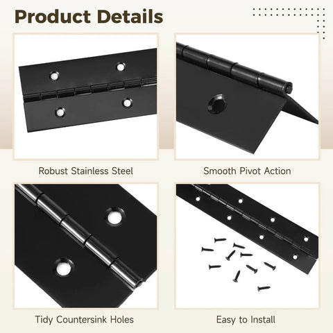 Get Your Grubby Hands On These Badass Heavy Duty Stainless Steel Piano Hinges At 15.75 Inches With Screws Included, Making Installation A Breeze For Tough Cabinet Builds Boat Mods Or Any Sick Furniture DIY Job. Image showcasing robust stainless steel piano hinges.