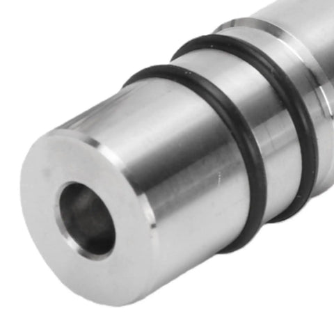 Close-up of 20mm Pro Grade Stainless Steel Bench Dog Clamp for MFT Tables, featuring rubber rings and smooth metal finish for non-slip grip.