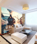 Self-Adhesive Train Wall Mural With Realistic Steam Locomotive, Huge 157.5 X 110.3 Inch Size in modern living room