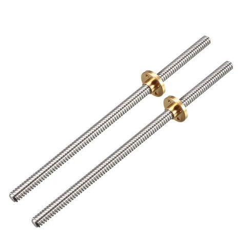 Stainless Steel Lead Screw Rod 200Mm Long 8Mm Diameter With Copper Nut And Four Mounting Holes Trapezoidal Thread For 3D Printer Z Axis 2 Pack