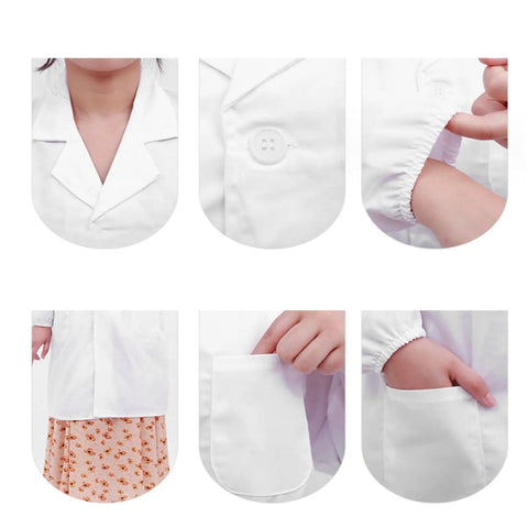Details of White Long Sleeve Lab Coat For Doctors, Nurses, And Students, Breathable Polyester Cotton, Elastic Cuff, Size M