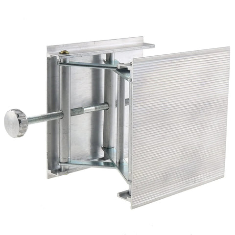 Side view of aluminum alloy lab lift jack with screw-threaded rod and mounting plate