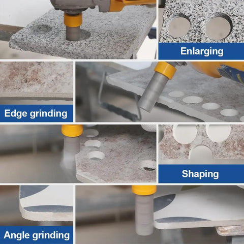 Multiple views of a Diamond Milling Bit 25mm Dry Core Drill Bit for enlarging and shaping holes in porcelain, ceramic, and granite.