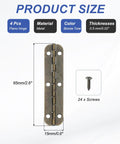 Top Shelf Rock Solid 180 Degree Mini Piano Hinges For Small Jewelry Wooden Boxes With Screws Dead Smooth Operation Heavy Duty Metal Craft Hardware Bronze Tone Pack Of Four, 65mm by 15mm dimensions.