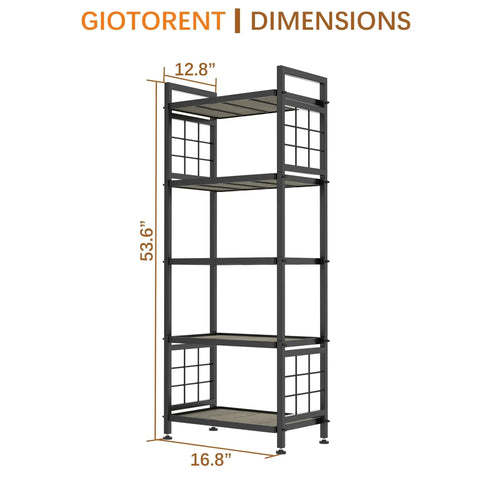 Total Game Changing Five Tier Pantry Shelving With Chunky Wooden Boards And Heavy Duty Adjustable Wire Grids And Super Sturdy Storage Rack For Kitchen Closet Or Laundry Room Setup In Matte Black; 53.6" height, 16.8" width.