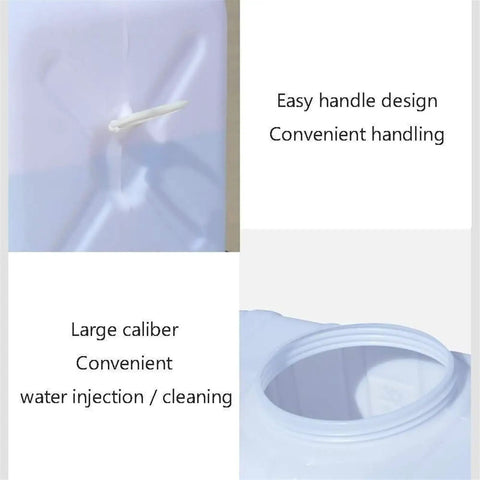 Heavy Duty Food Grade Water Storage Tank And Portable Emergency Water Container Built Tough For Prepping, showing easy handle and large caliber opening.