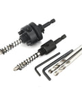 JIECHENG 6-piece hole saw arbor set with 1/4-inch hex quick-change arbors; includes hex wrenches and bits