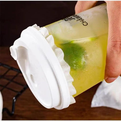 500 Pcs White Leak-Proof Cup Lid Liners, Round Sealing Paper Pads, Waterproof Spill-Proof Paper for Plastic Cups, Milk Tea Coffee Beverage Cups, Heat and Cold Resistant, 5.1 Inch Film Seal Pads on cup lid