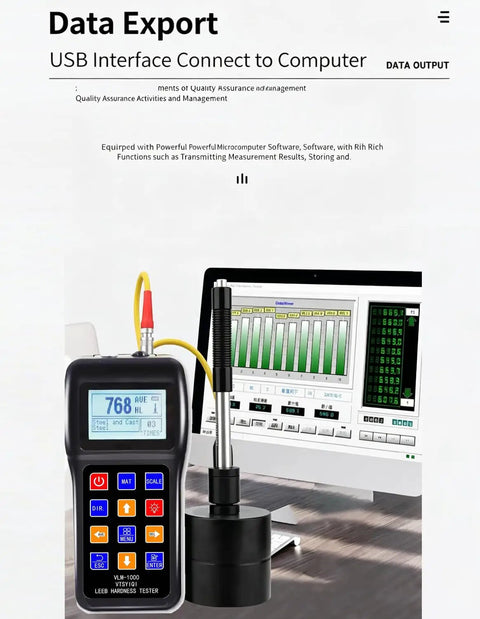 Pro Grade Leeb Hardness Tester Meter 170 To 960 HLD for Metals Durometer Tester With HL HB HRB HRC HRA HV HS Scales Includes D type device and computer data export