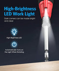 Cordless Power Screwdriver Kit With USB Cable And LED Lights illuminating a dark corner while driving a screw, showcasing high-brightness feature.