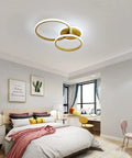 Lit Modern Ring LED Ceiling Light 40W Flush Mount Dual Gold Ring Circles For Living Room Bedroom Kitchen 6000K Cool White