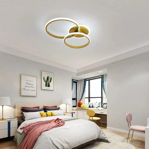 Lit Modern Ring LED Ceiling Light 40W Flush Mount Dual Gold Ring Circles For Living Room Bedroom Kitchen 6000K Cool White