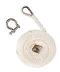 75ft Double Braid Nylon Boat Dock Line With Stainless Steel Thimble for Mooring and Towing, shown coiled with thimble view