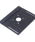 Heavy Duty Router Table Insert Plate With Manual Crank Lift Kit For Woodworking Benches features a black steel plate with multiple adjustment markings.