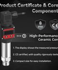 Pro Grade Digital 4-20mA Pressure Transmitter with LCD Display, IP54, CE certified, highlighting high-performance ceramic core.