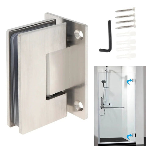 Heavy Duty Stainless Steel Glass Door Hinges 2 Pack For Cabinets And Showcases No Fuss Install And Smooth Operation Rust Proof Bathroom Glass Door Hardware Durable Frameless Hinge Set with installation screws and Allen key