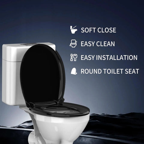 Smooth As Butter Black Round Toilet Seat Featuring Silent Soft Close Lids And Dead Simple Quick Release Mounts For Standard 16 Point 5 Inch Bowls Heavy Duty Molded Plastic Keeps Daily Use A Breeze All Year Long
