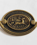 4-Pack Vintage Style Antique Brass Deer Pattern Bail Drawer Pulls, 2-Inch Center-To-Center, Oval Plate 51mm, Zinc Alloy