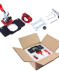 35mm Metal Concealed Hinge Jig With Quick Clamp And Dust Vacuum Adapter set in packaging and tools displayed