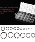 Garage-Ready Heavy Duty C-Clip Retaining Ring Kit, 150-Piece 18 Size Assortment From 3mm To 32mm, open storage box