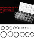 Heavy Duty 150 Pcs Black C Clip Retaining Ring Set 3mm to 32mm Internal and External, 18 Sizes with Storage Box displayed