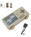 Smart Torque Tester For Bottle Lid Torsion Meter With Digital Peak Measurement From 0.5 To 45.0 Lbf In, AC 110 To 240V, Electric Wrench Style Tool For Repairing And Precision Torque Calibration, Adjustable Alarm And Multi Unit Readout; beige tabletop unit with adapters and power cord