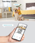 Wireless Outdoor Security Camera With Spotlight And Siren, 2K Color Night Vision And 2 Way Audio displayed on smartphone app