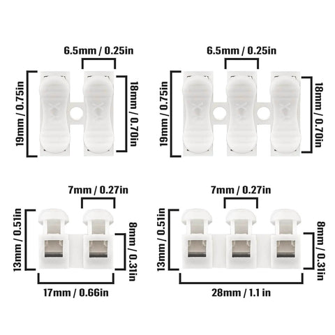 Push In Wire Connectors Kit 2A 250V No Fuss Quick Snap In Electrical Connectors 2 Pin 3 Pin dimensions diagram