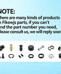Various Fikowjs parts including connectors and bolts, shown for customer assistance with parts number inquiries.