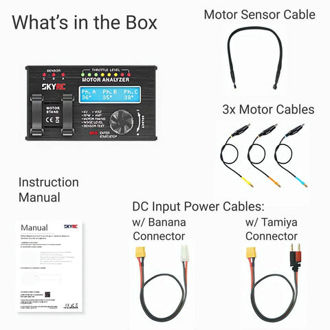 Contents of Must Have Brushless Motor Analyzer For RC Hobbyists, KV And RPM Measurement, Timing Check, Hall Sensor Test.
