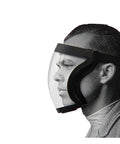 Side view of Anti Fog Clear Face Shield For Adults Glasses Friendly Plastic Shield With Full Face Protection Durable Clear Shield That Stays Fog Free Easy To Clean Black Frame Ideal For Daily Interactions All Day Comfort And Safety