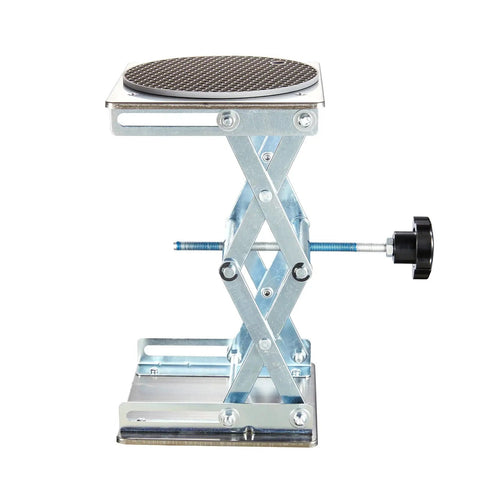 Heavy Duty 6X6 Inch Lab Scissor Jack Stand Adjustable Height 65-260mm stainless steel platform with textured surface.